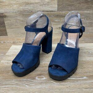 Schutz Blue Suede Ankle Strap Open Toe Pumps Women's Size EU 39